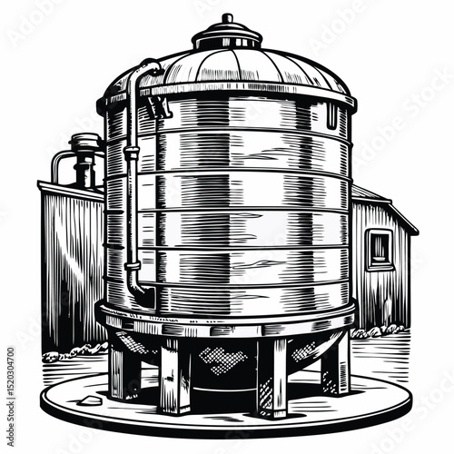 Vintage Engraved Illustration of a Water Storage Tank