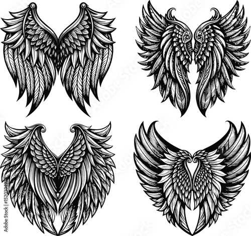 Collection of Detailed Angel Wings Illustrations