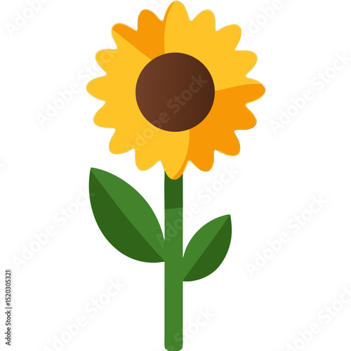Stylized Sunflower Illustration with Green Stem and Leaves