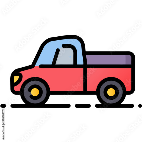 Stylized Red and Black Pickup Truck with Blue Windshield
