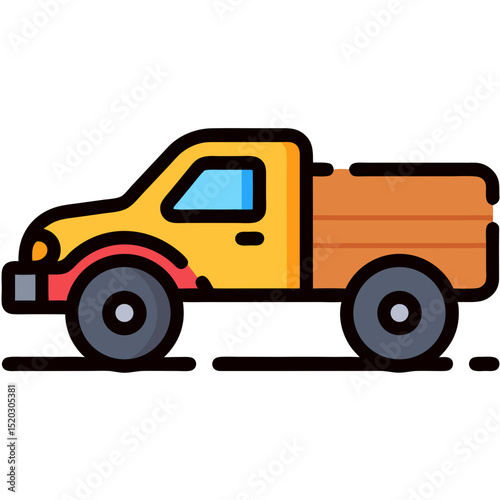 Stylized Yellow and Brown Pickup Truck with Green Outline