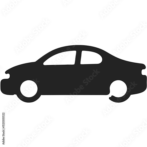 Silhouette of a Sedan Car with Round Wheels and Windows
