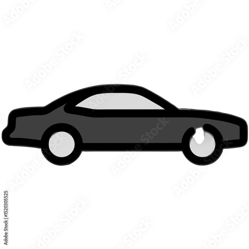 Stylized Dark Gray Car with Black Outline and White Wheels