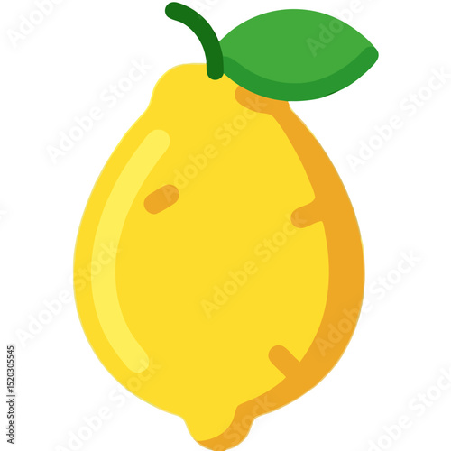 Stylized Yellow Lemon with Green Leaf Illustration on Transparent Background