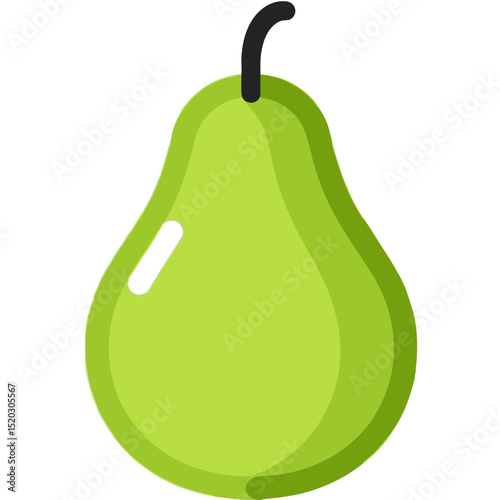 Stylized Green Pear with Black Stem and Glossy Highlight