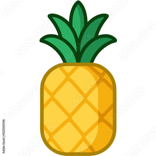 Stylized Pineapple with Green Leaves and Diamond Pattern