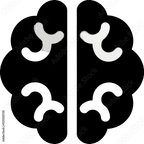 Stylized Black and White Brain Icon with Rounded Lobes