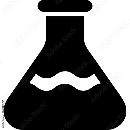 Black Erlenmeyer Flask with Wavy Liquid Science Icon