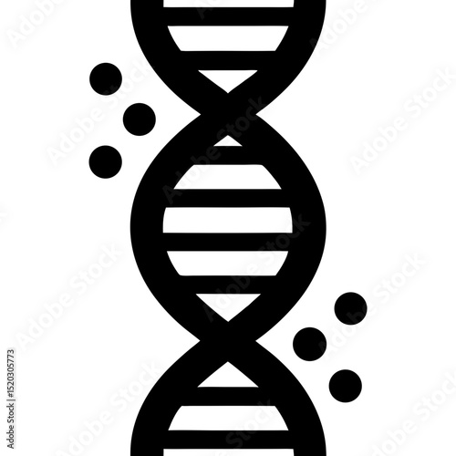 Black DNA Strand with Floating Elements on Transparent Background