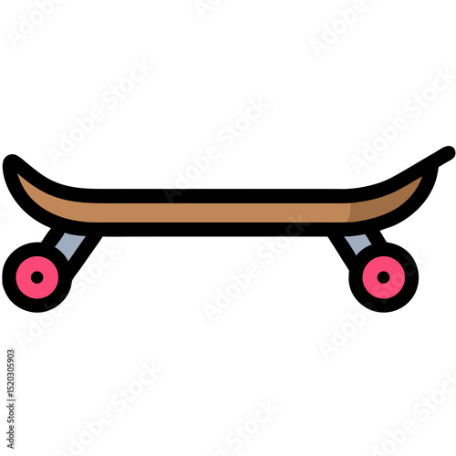 Isolated Skateboard with Pink Wheels and Brown Deck Illustration