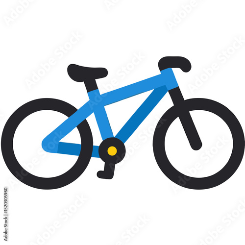 Stylized blue bicycle with black tires and seat on transparent background