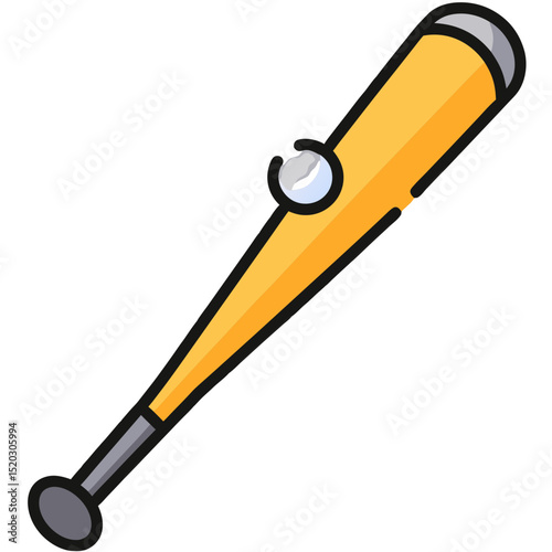 Cartoon baseball bat with a ball stuck to it