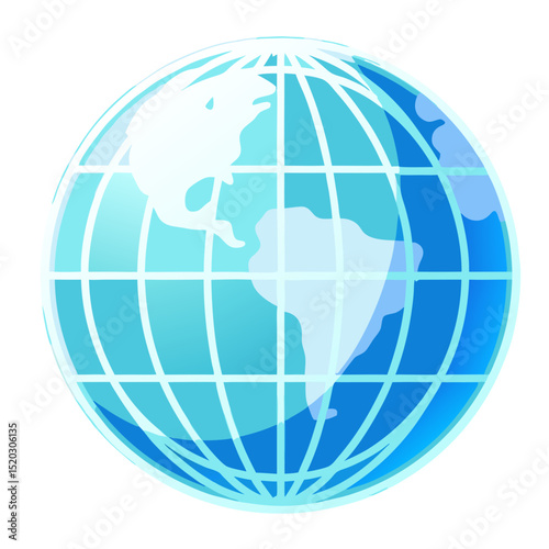 Stylized Globe Illustration with Blue Grid and White Continents