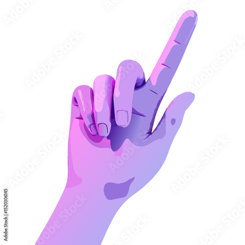 Abstract Illustration of a Hand Pointing Upward in Shades of Purple
