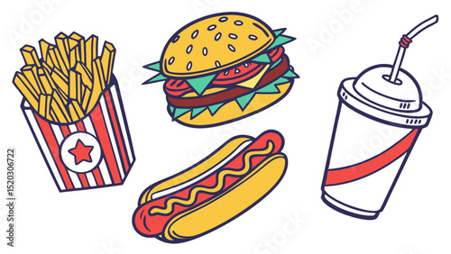Assorted Fast Food Items and a Drink Illustration