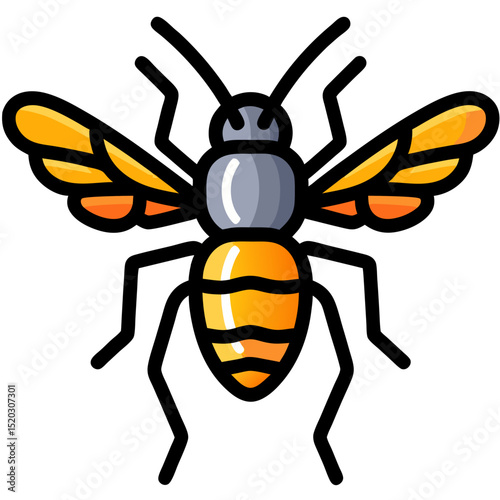 Stylized wasp illustration with black body and orange wings