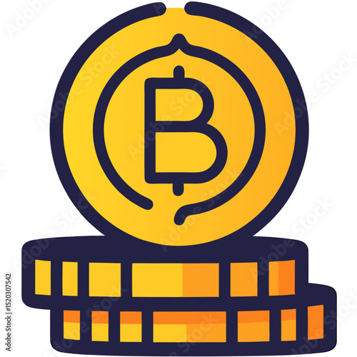 Stack of Bitcoin Coins with Letter B in Circle Digital Currency