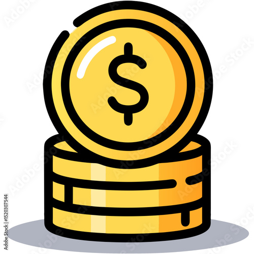 Stack of Gold Coins with Dollar Sign Icon Illustration