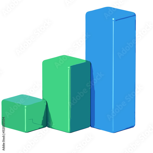 Ascending Bar Graph ThreeDimensional Green and Blue Columns