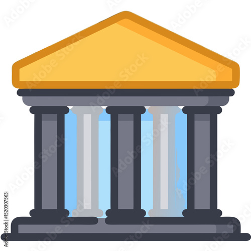 Cartoon illustration of a classical building with columns and a golden roof