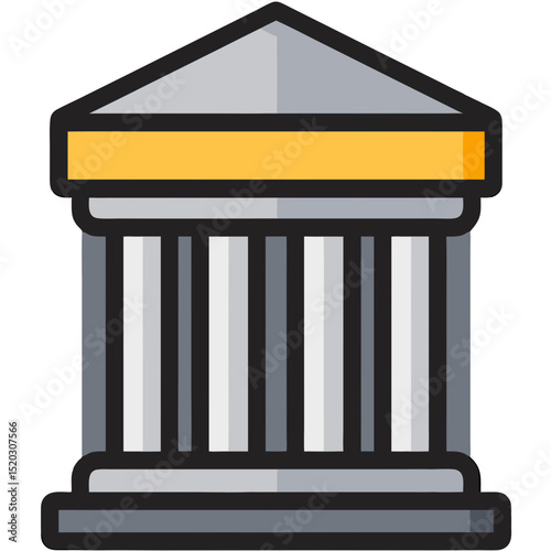 Cartoon Icon of a Classical Building with Columns and Pediment