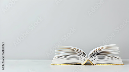 Open Book With Golden Edges On Light Gray Background