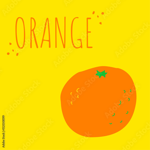 Orange print with text. Hand drawn colorful citrous illustration for textile, wrapping, packaging. Vector Illustration in vintage style.
