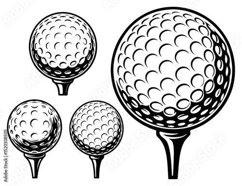 Monochrome golf ball illustrations with dimple textures