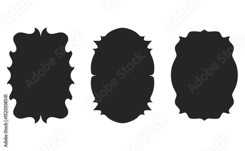Unique silhouette design element featuring decorative frame shapes. Perfect for branding, labels, or invitations needing a touch of distinct style. Versatile for text or graphics overlay.