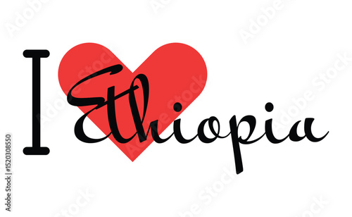 I love Ethiopia. Hand drawn letters with red heart. Vector illustration, lettering in modern design