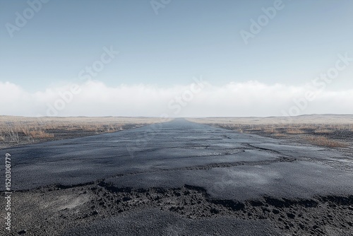 Vast Desert Road. Journey Through the Expansive Arid Landscape with Open Sky and Rural Serenity
