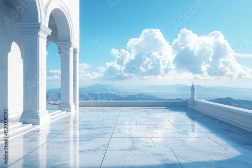 Tranquil Pavilion Architecture Against Expansive Sky. A Breathtaking Marble Design Landscape