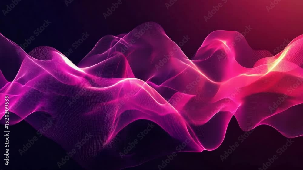 Abstract Digital Particle Wave Background with Flowing Pink and Magenta Light
