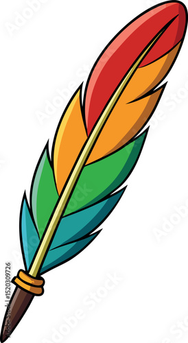 Orange and green cartoon feather isolated icon Vector illustration

