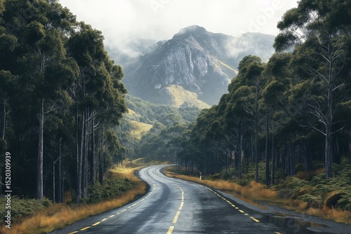 Scenic Nature Road - Explore Misty Forest Pathways and Mountainous Landscapes on a Tranquil and Picturesque Journey