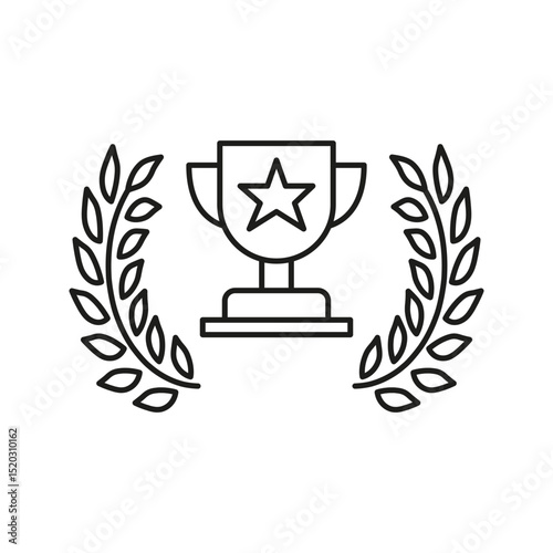 Trophy With Laurel Wreath Line Icon. Achievement, Excellence, And Victory Recognition Outline Symbol. Award Ceremony And Success Celebration. Editable Stroke. Isolated Vector Illustration