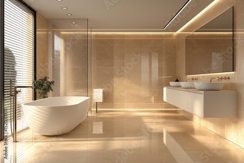 Modern Luxury Bathroom Interior Design. Spa-Like Elegance with Natural Light, Neutral Tones, and Stylish Vastu-Friendly Features
