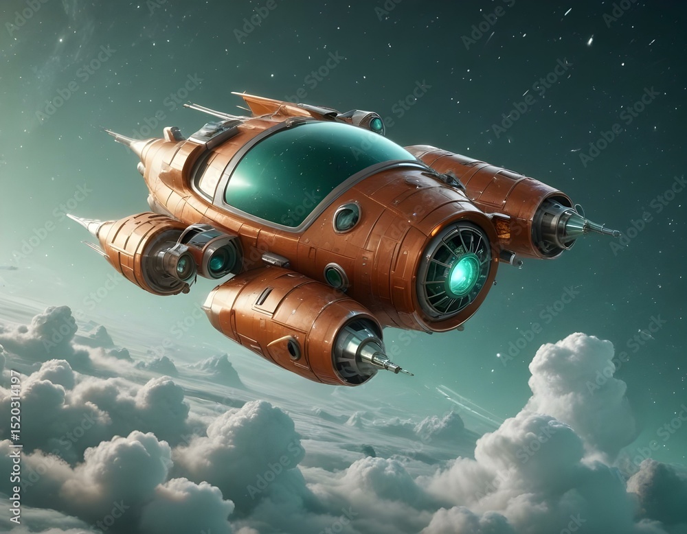 custom made wallpaper toronto digitalA vintage silver and green spacecraft flying through a starry night