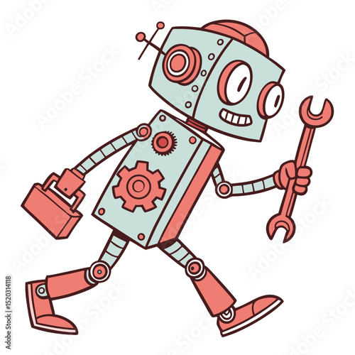 Mechanical Robot Holding A Wrench on A Mission