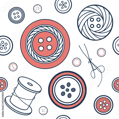 Seamless Pattern with Buttons Needle and Thread For Sewing