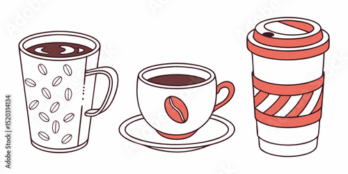 Diverse Coffee Cups and Mug vector Illustration