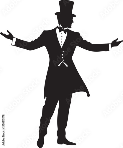 Circus Ringmaster Silhouette Vector Illustration on Transparent Background