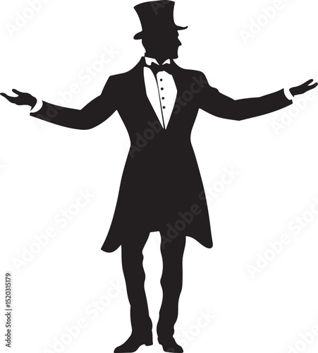 Circus Ringmaster Silhouette Vector Illustration on Transparent Background