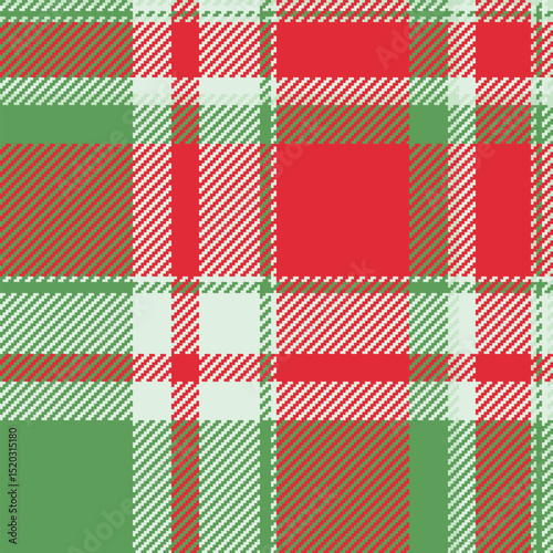 Classic plaid pattern, seamless design. Red, green, and white create a holiday or festive feel. Useful for backgrounds, textiles, and digital art projects.