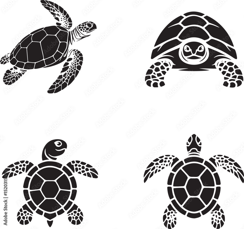 Obraz premium Turtles silhouette set vector illustration isolated On Transparent Background
