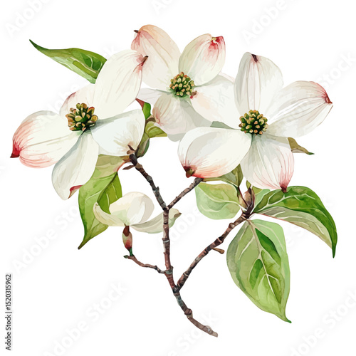 A Dogwood Plant, watercolor painting vector, high quality, isolated on a white background.