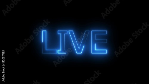 neon text live with black background. Live neon sign motion graphic with alpha channel. video recording live animation with alpha channel. 4k videos symbol for live now streaming premiering .