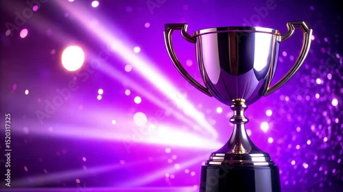 Elegant trophy cup shines brightly on a radiant purple background with bokeh lights
