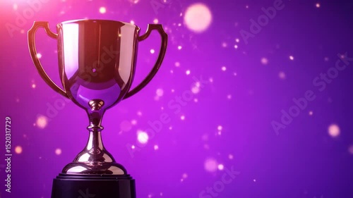 Celebrating Victory: Award-Winning Trophy on a Dynamic Background with Sparkling Particles
