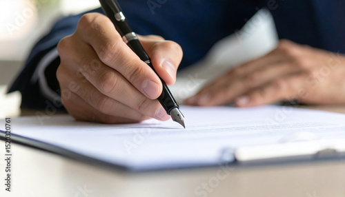 Signing a document with a fountain pen on white paper